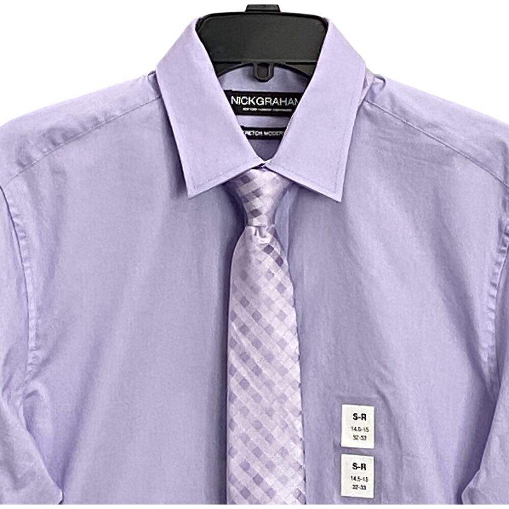 Nick Graham Shirt Men's Small 14.5-15 32/33 Shirt & Tie Lavender Modern Fit NEW - Picture 3 of 13